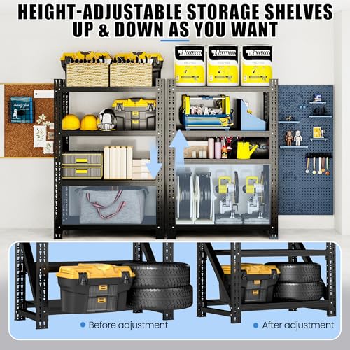 Heavy Duty Metal Shelving Units, Garage Shelves & Storage System - size: 48"W x 24"D x 69"H