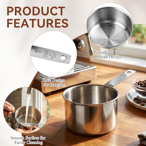 6Pcs Stainless Steel Measuring Cup, 1 Cup - 250ml Metal Measuring Cup, Comfortable Hand Feeling Measuring Scoops for Coffee Cooking Baking Kitchen - size: 1 Cup