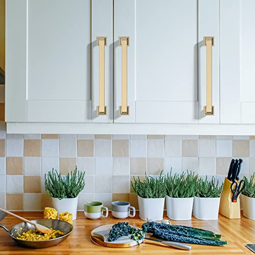 Asidrama 10 Pack 5 inch Brushed Brass Kitchen Cabinet Handles | Heavy-Duty Solid Zinc, 2 Screw Sizes, 5" Hole Center(128mm), Cupboards, Drawers, Dressers, Furniture, Hardware - color: Brushed Brass, size: 5" Hole Center(128mm)