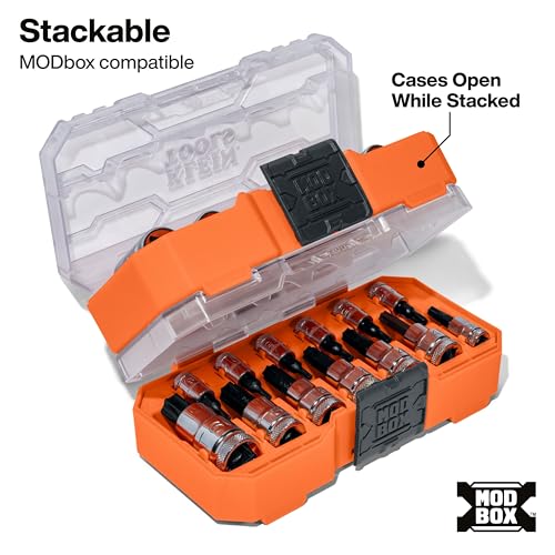 Klein Tools 65213TX Knurled TORX Bit Socket Set, T8 toT60, 1/4, 3/8 and 1/2-Inch Drives, Premium Cr-V Steel, MODBox Case, 13-Piece - style: TORX