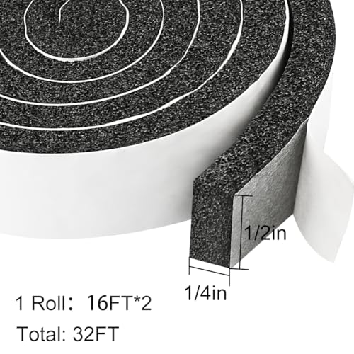 2 Rolls 1/2 Inch W 1/4 T Weather Stripping Air Conditioner Open Cell Foam Seal Tape, Window Insulation High Resilience Seal Strip for Doors Window,Total 32FT - size: 1/2IN*1/4IN*32FT