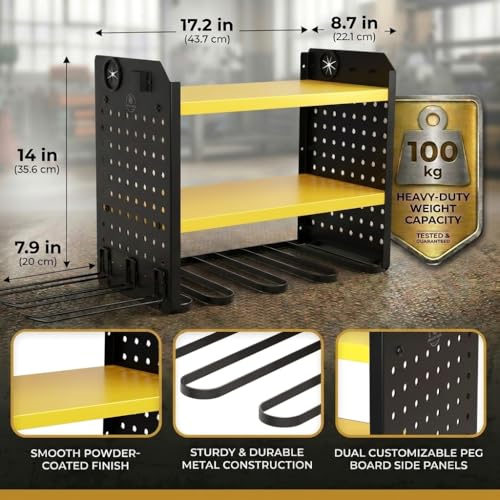 BUILTSTRONG Power Tool Organizer Wall Mount – 3-Tier Heavy-Duty Steel Rack, 6 Drill Slots, Dual Pegboard Sides, Side-by-Side Modular, 100 lb Capacity – Garage & Workshop (Yellow) - color: Yellow, size: 6 Drill Holder