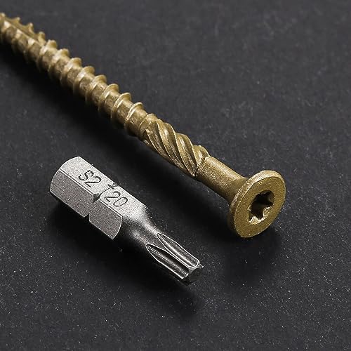 Wensilon #8 * 1" Deck Screws, (560pcs) 2 lbs.Exterior Wood Screws, Rust Resistant epoxy Coated, Bronze, T20 Star Bit - color: Yellow, size: 8*1"