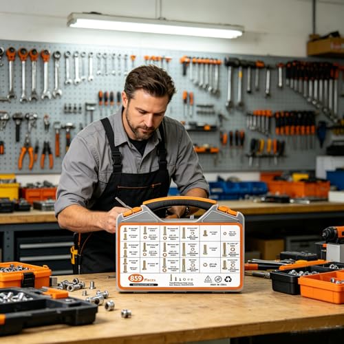 859PCS Grade 8 SAE Bolt Assortment Kit with Storage Box, Heavy-Duty Yellow Zinc Plated Alloy Steel Hex Bolt Set, Nuts with Flat & Lock Washers (1/4-20,5/16-18,3/8-16,1/2-13) for Home Improvement - size: 859pcs 1/4-20,5/16-18,3/8-16,1/2-13