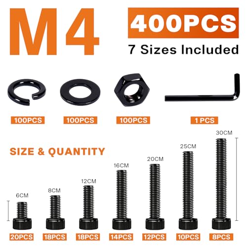 400PCS M4 Socket Head Cap Screw Assortment Kit, 6-30mm - size: M4