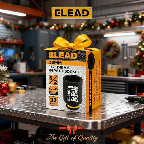 ELEAD 32 mm Socket 1/2" Drive Deep Impact Socket, Metric 6 Point 1/2-inch Drive Impact Axle Nut Sockets, CR-MO Nut Socket Set, Tools for Easy Removal of Axle Shaft Nuts - color: 32mm