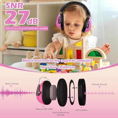 ProCase Noise Cancelling Headphones for Kids/Toddlers SNR 27dB Ear Muffs - color: Pink