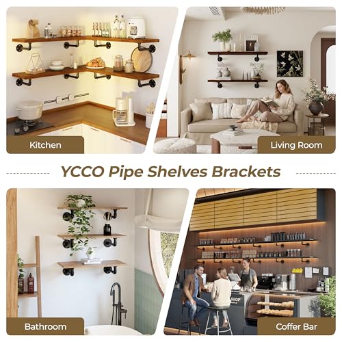 Industrial L Pipe Shelf Brackets for 9-18 in Depth Wood Heavy-Duty 3/4" Iron,Wall Mount Floating Shelf Bracket L Metal Pipe Shelving Brackets for Wood-Black DIY Pipe Shelves(8.5*3.1 Inch 4 Pack) - size: 8.4 inch 4 pack (for 9-18 inch depth board), style: