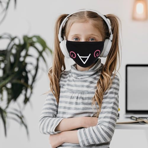 Cute Cat Face Mask, Kawaii Cotton Mouth Masks Reusable Washable Face Mask Anti-Dust Anime Masks for Women Men - color: Black 5pcs