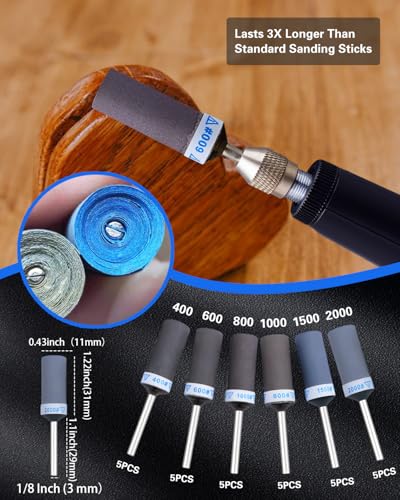 30PCS Sanding Drums for Dremel Rotary Tools Accessories, Sanding Bits Kit for Dremel Sanding Bands with 1/8 inch Shank, Sandpaper Sticks Set for Plastic Wood Metal Grinding Polishing 400-2000 Grit - style: Mix Grit 30PCS