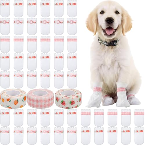 Novabright 60 Pcs Disposable Dog Booties with 3/5 Roll Protectors Bandage for Paw Protection Dog Feet Covers Pet Shoes for Pets Paw Wound Recovery for Medium Large Pets (M) - size: M