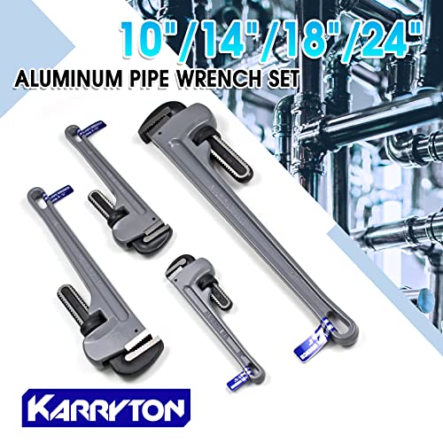 Aluminum Pipe Wrench Set, 10" 14" 18" 24"(4 Pack) Adjustable Straight Handle Plumbing Wrench Set, Heavy Duty Plumbers Tool with Drop Forged Jaw,Exceed the Standard GGG - size: 10,14,18,24-IN, style: Straight