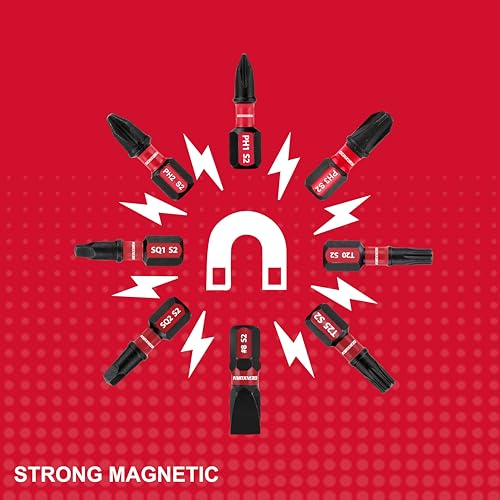 GEINXURN Screwdriver Bit Set with PH1/PH2/PH3/SQ1/SQ2/T20/T25/SL8/SL10 and 1Pcs Impact Bit Holder, 60Pieces Impact Rate Insert Driver Bit Set - size: MIXED-60PC