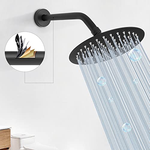 Shower Arm with Flange and Teflon Tape, Wall Mounted Shower Pipe 304 Stainless Steel Extension Arm for Fixed Shower Head & Handheld (10 Inch, Matte Black) - color: Matte Black, style: 10 Inch