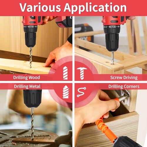 PULITUO 20V Cordless Drill/Driver, 2 Batteries Electric Screwdriver, 30Nm Power Drill Driver, 21+1 Torque, 2 Speed, 3/8"Keyless Chuck, power Drill with LED Light, Drill Driver Kit for Home (Red) - style: 20V Drill (Red)- double