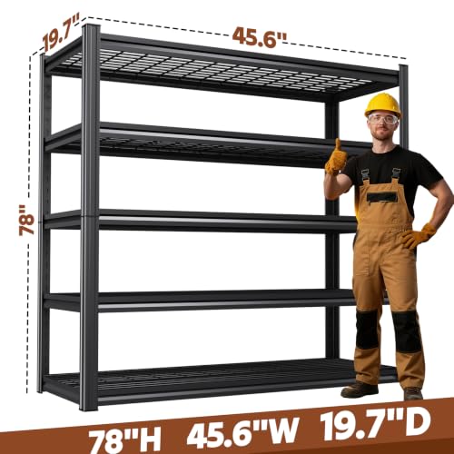 78 ''H Storage Shelves, 46‘’W Garage Shelving, Adjustable Garage Shelves, Heavy Duty Shelving,5 Tier Garage Storage Shelves,Easy-to-Install Metal Shelf Storage Rack Shelving Unit for Kitchen - size: 78''H*45.6''W*19.7''D