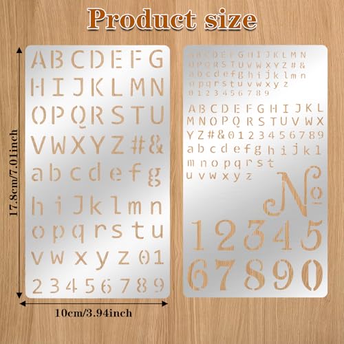 Metal Stencils for Wood Burning, 2 Pcs Stencils for Engraving Pen & Wood Burning, 4x7 Inch Reusable Alphabet Number Font Templates for Metal Leather Glass DIY Crafts
