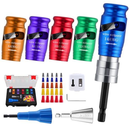 Wire Stripper for Drill, 6-14 AWG Wire Twister Kit with Case | Fits 1/4 in drills, strips 6/8/10/12/14 AWG solid wire, includes twister tools and storage case for wiring jobs