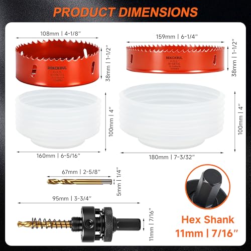 2 Pack (4-1/4" & 6-1/4") HSS M42 with 8% Cobalt Bi-Metal Hole Saw - size: 108mm & 159mm | 4-1/4" & 6-1/4"