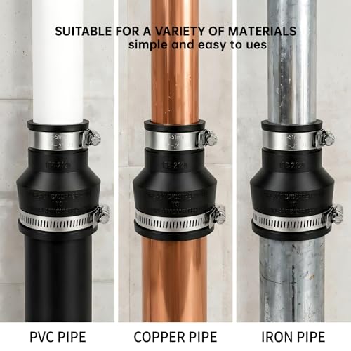 1 1/4" to 2" Flexible Pvc Pipe Coupling with Stainless Steel Clamp, Flexible Fitting for Connecting Cast Iron, Plastic and Copper Pipes, for Sewer and Drain Connections(Black) - size: 1 1/4" to 2"