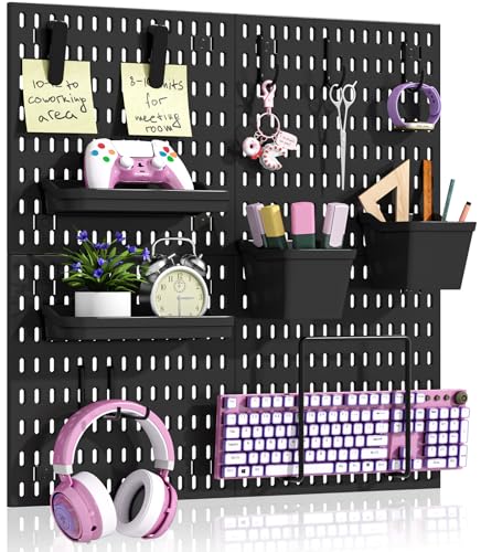 AKTOP Plastic Peg Board Wall Organizer 4-Pack, 12"x12" Pegboard Kit, Black - color: 12inch Pegboard Kit-Black