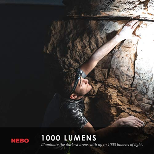 NEBO Transcend Rechargeable Headlamp | 1000 Lumens, 5 Light Modes, Detachable Magnetic Work Light, Water Resistant, Bright LED Headlight for Hiking & Camping, Includes USB Charging Cable - style: 1000 Lumen