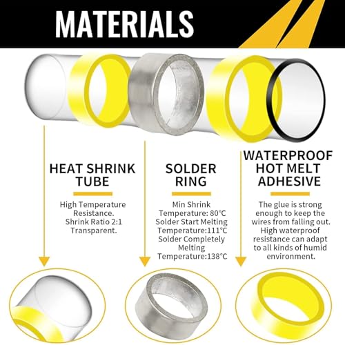 Sopoby 500PCS Solder Seal Wire Connectors, Self Soldering Heat Shrink Butt Connector Solder Sleeve Waterproof Insulated Electrical Butt Splice Wire Terminals for Marine Automotive Boat Truck - size: 500 pcs