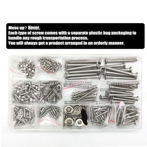 Guitar Screws Kit 304 Stainless Steel Luthier Parts-kit for Tele/Strat/SQ,Switch,Tuner,Machine Head, Neck Plate,Pickguard,Guitar Strap End Pins,Pickup,Bridge,Guitar DIY Kit(Metric, Chrome) - color: Uncoated