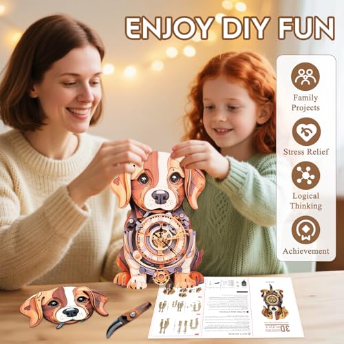 3D Wooden Puzzles for Adults-Beagle Clock Puzzle-Adult Crafts - color: Beagle Clock