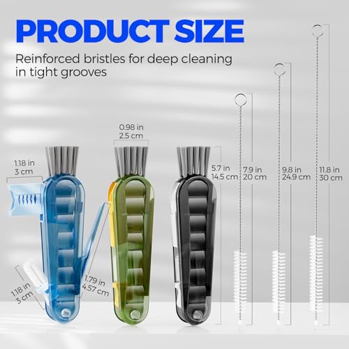 Holikme 6 Pack 4 in 1 Cup Lid Cleaning Brush 3 Straws Bottle Brush,Black - color: Navy & Black & Olive