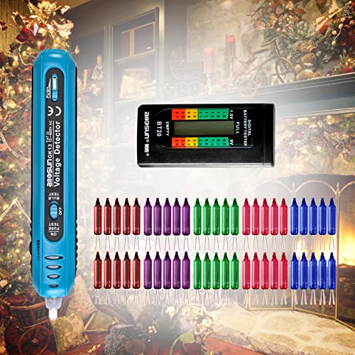 allsun Christmas Light Tester and Fixer with 50 Bulbs & Battery Tester, Non-Contact Voltage Detector Pen for Holiday String Lights, Fuse Tester Gun, Christmas Tree Light Repair Tool Kit - style: Light Tester+50pcs Blubs+Battery Tester