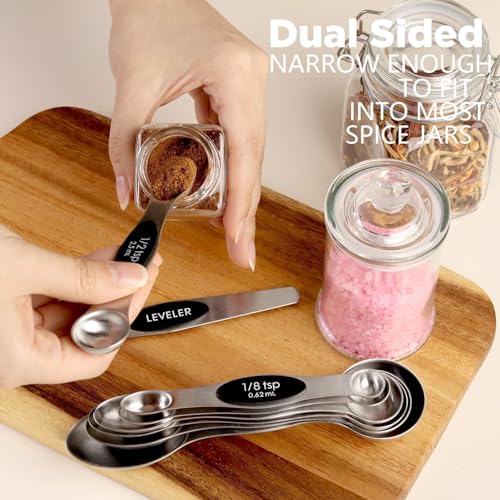 ChefAide Set of 8 Magnetic Measuring Spoons, Stainless Steel, Dual Sided - color: Black, size: Magnetic Measuring Spoons