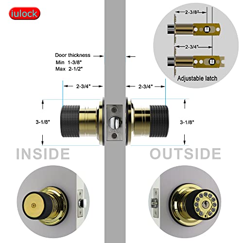 iulock Smart Door Knob with Keypad and Key,Keyless Entry Door Lock with Rubber Grip, Auto Lock,50 User Code,Waterproof, Easy to Install and Program for Bedroom Garage Office Gate (Golden) - color: Gold