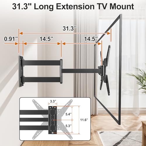 ELIVED 31.3in Long Arm TV Mount for 32-65" TVs, Max VESA 400x400, 99 lbs. - size: Long Arm: 31.3" TV: 32-65"