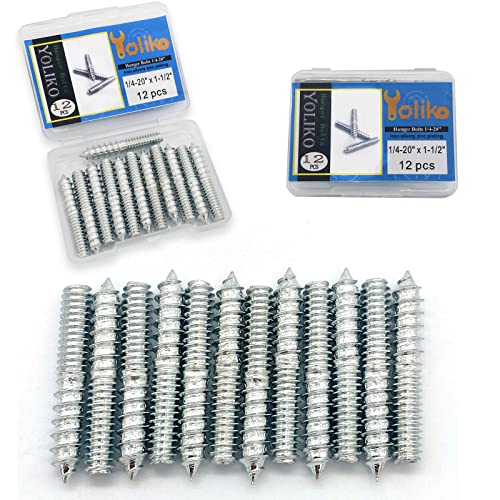 12 Pack 1/4-20 x 1-1/2 Inch Silver Hanger Bolts 1/4-20" Double Headed Bolts 1/4 Wood Dowel Screw Self-Tapping Screw Hanger Bolts for Furniture Screws Double Screw Threaded Rods Bolt 37mm length - size: Silvery 1/4-20"x1-1/2"-12PCS