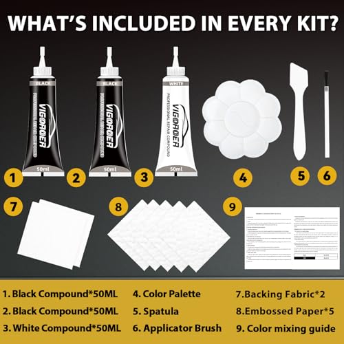 Vigorder Leather Repair Kit for Furniture, Vinyl Repair Kit for Furniture, Sofa, Jacket, Purse – Super Easy Instructions to Fix Scratches, Tears, Holes, and Peeling (Black) - color: Black