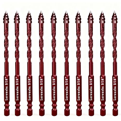 10pc Red 3/16” Serrated Eccentric Masonry Drill Bit, 5mm Serrated Concrete Drill Bit Set for Ceramic Tile Brick Glass Plastic Marble and Wood - size: 3/16 in