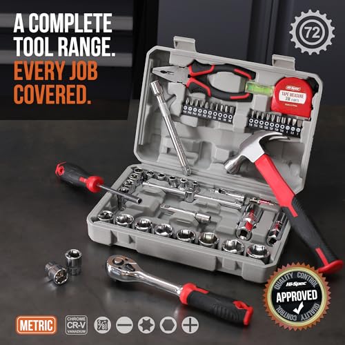 Hi-Spec Home Garage Mechanics DIY Tool Kit Metric Sockets Ratchet Wrench - size: 52 PCS