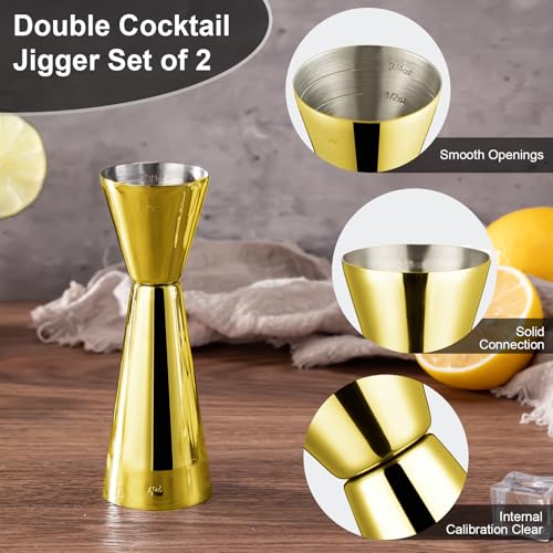 Briout Double Cocktail Jigger for Bartending, 2 OZ & 1 OZ, Flat Edge Gold - color: Gold, size: Flat Edge-1oz/2oz-1PC