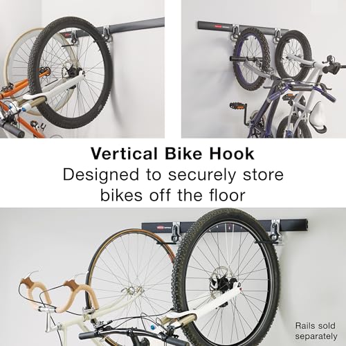 Rubbermaid FastTrack Garage Organization System Vertical Bike Hook Black Holds up to 50 Pounds Wall Mount and Heavy Duty Garage Hanger for Bike Storage - style: Bike Hook
