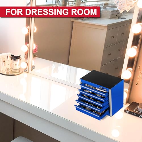 P.I.T. Mini Tool Box,Small Metal Toolbox Organizer with 5 Drawers,Blue | 8.6"W X 4.6"D Cute Size,Q235 Steel,Magnetic Locking Mechanism,PVC Drawer Liners - color: Blue, size: 5-Drawer