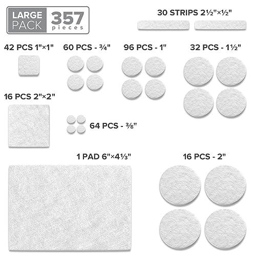 357 PCS White Felt Furniture Pads X-Protector with Many Big Sizes - size: 357 PCS White