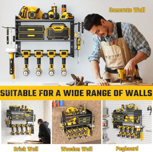 SUNALLY Power Tool Organizer, Wall Mount Garage Tools Storage Rack, Black - style: 4 Drill Holders C