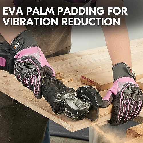 Vgo... Heavy Duty Synthetic Leather Work Gloves Women,Impact Protection Mechanic Gloves,Touchscreen(SL8849IP-FM) - color: Pink, size: Small(1 Pair)