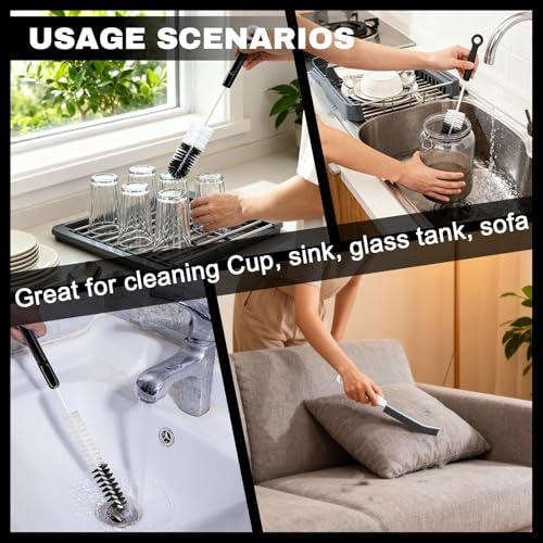 Bottle Cleaning Brush Set, 4pcs Flexible Long Handle Brushes for Bottles
