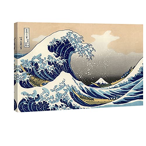 Wieco Art Great Wave of Kanagawa Katsushika Hokusai Extra Large Modern Gallery Wrapped Giclee Canvas Prints Abstract Seascape Sea Artwork Pictures Paintings on Canvas Wall Art for Home Decor XL - size: 48"L x 32"W