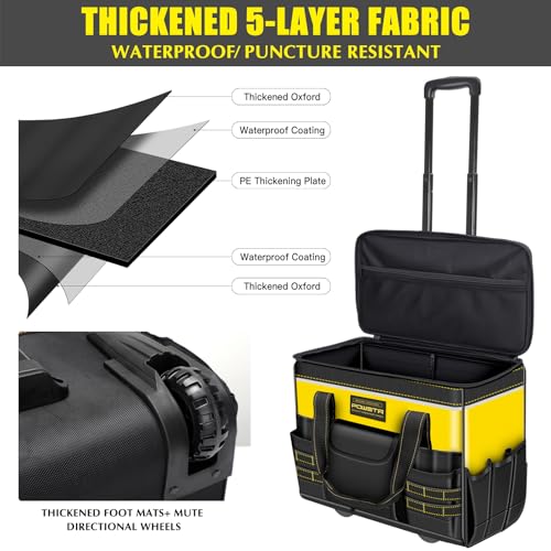 21"Rolling Tool Bag with Wheels,1680D Waterproof Rolling Tool Tote Bag