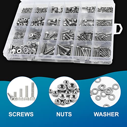 NINDEJIN Black & Silver Hex Socket Head Screws Bolts Nuts and Flat Washer Assortment Kit(Hex Socket Flat/Button/Cap Head) (580Pcs Hex Button Head Socket Screws Nuts) - size: 580 Hex Cap Head Socket Screws Nuts