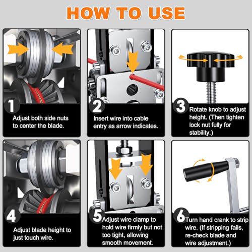 Wire Stripper Machine, 0.06"-1" Manual Wire Stripping Machine, Scrapping Copper Wire Stripper with Replacement Blades, Drill Powered Hand Crank Wire Stripper Tool for Scrap Copper Recycling, Diy