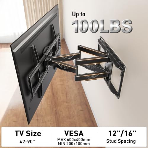 Mounting Dream Full Motion TV Wall Mount for 42-90 Inch TV up to 100lbs - size: For 42" to 90" TVs, 16" Studs